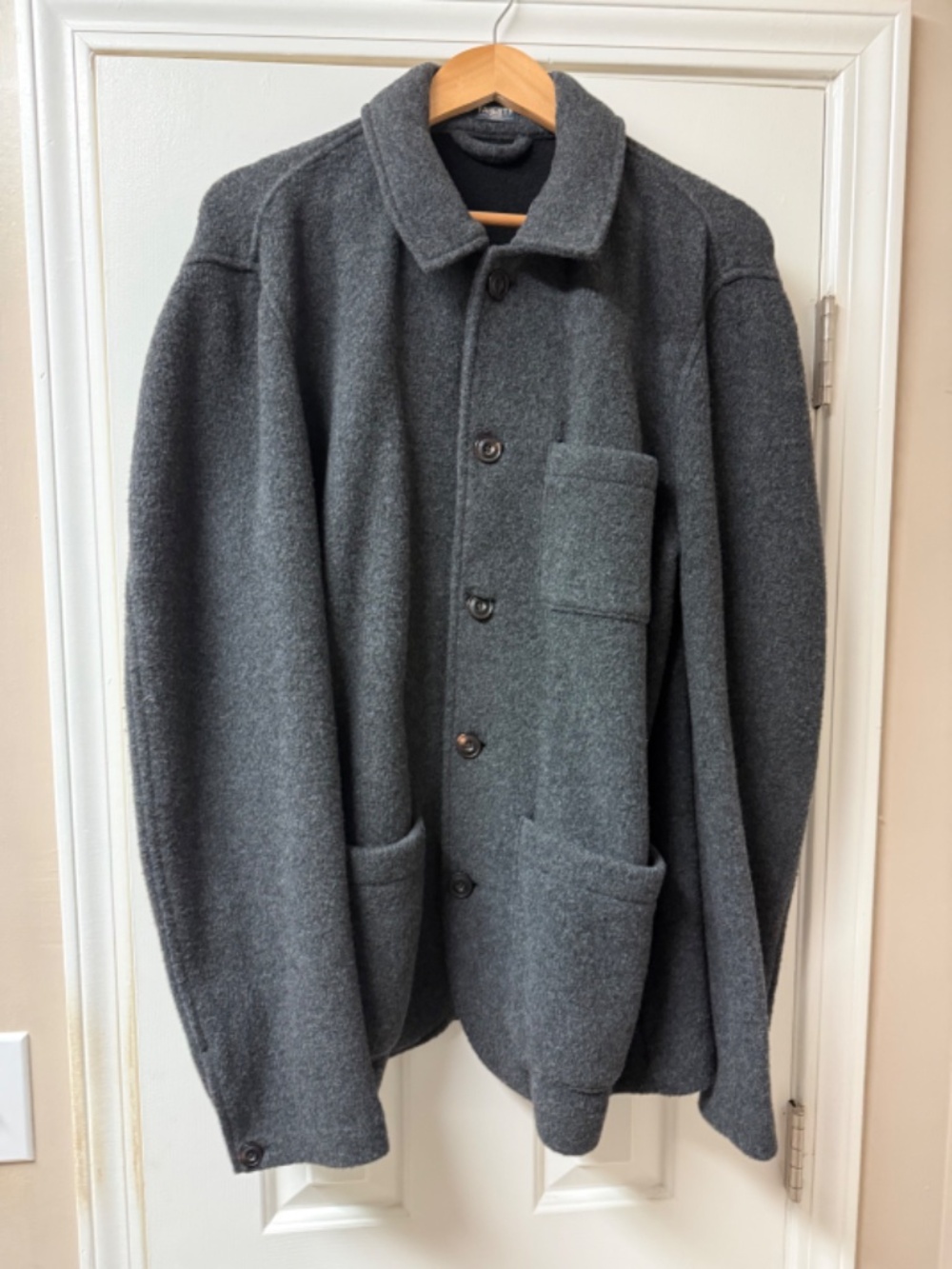 Faherty Gray Felted Wool Bland Chore Coat, L
